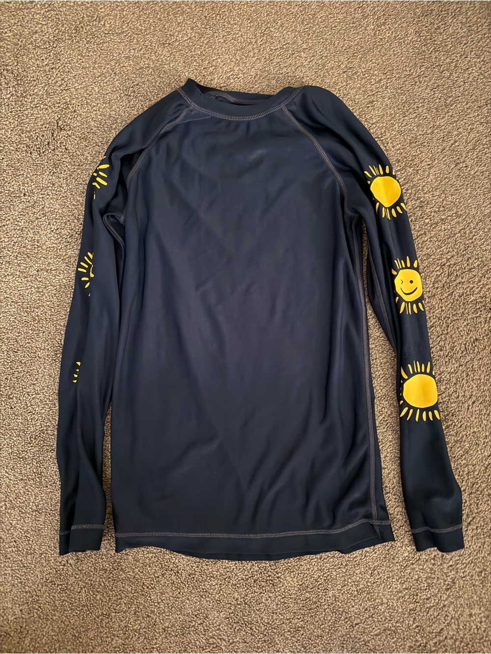 Tea Collection Navy Long-Sleeve Swim Rash Guard with Yellow Sun Motif